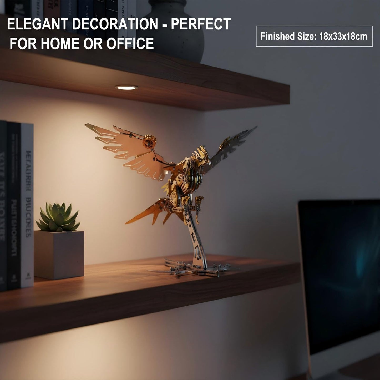 Eagle 3D Metal Puzzles for Adults, 279PCS Stainless Steel DIY Mechanical Metal Model Kits, No Glue Assembly with Movable Joints, Challenging Metal Building Kit Desk Decor Gift(Golden Silver Eagle)