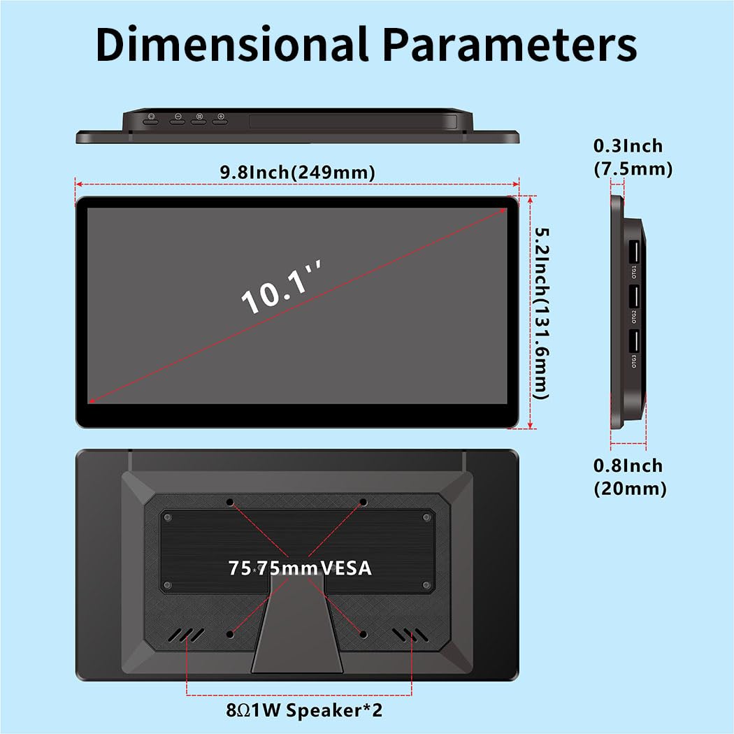 Magedok 10.1 Inch Touchscreen Mini Monitor, IPS 1540×720 USB-C HDMI Portable Secondary Display with Stand & Speaker, Stretched Bar Screen for PC Laptop Rasp PI AIDA64 STEM DIY