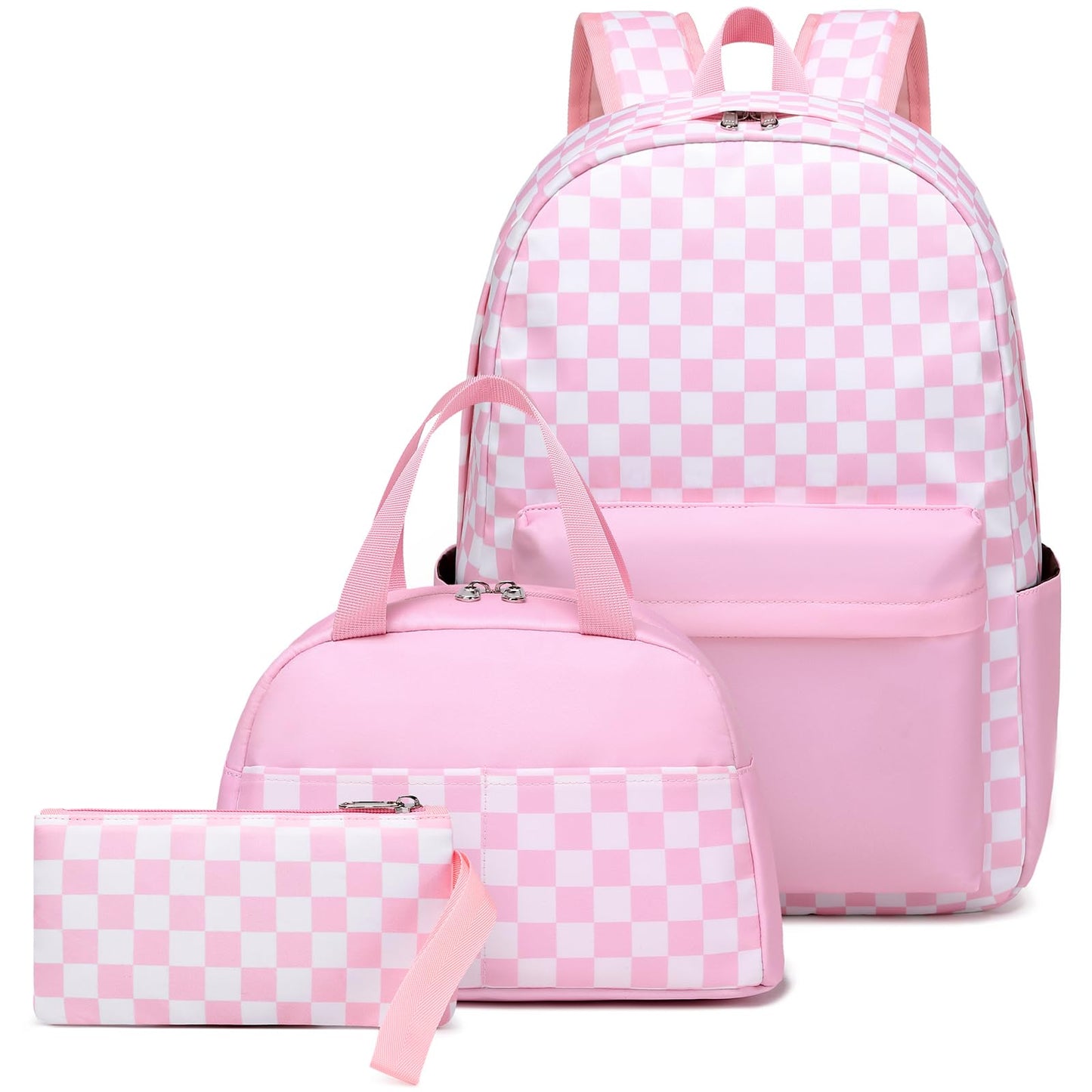 Sugaroom Checkered School Backpack for Girls with Lunch Box Lightweight Kids Bookbags Preschool Primary Elementary Students School Bags (Checkered Pink)