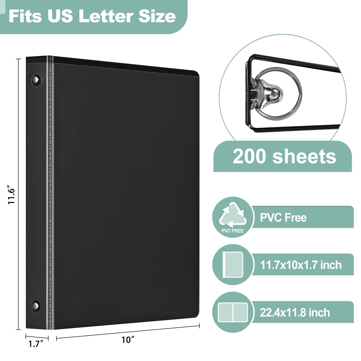 SUIN1-Inch 3-Ring-Binder, Customizable Clear View Cover, for US Letter Size 8-1/2 x 11'', Perfect for Office/School (Black - 12 Packs)