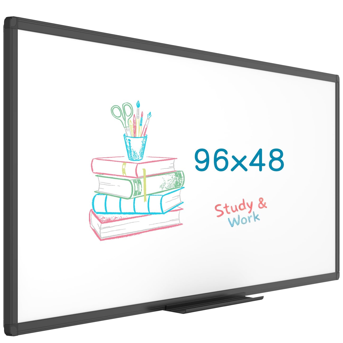 VIZ-PRO Magnetic Dry Erase White Board, 96 X 48 Inches, Black Aluminium Frame