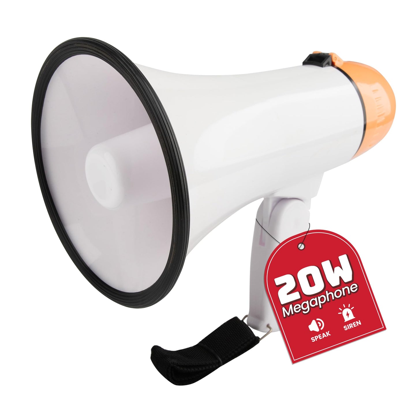 MyMealivos Portable Megaphone Bullhorn 20 Watt Power Megaphone Speaker Voice and Siren/Alarm Modes with Volume Control and Strap (White&Orange)