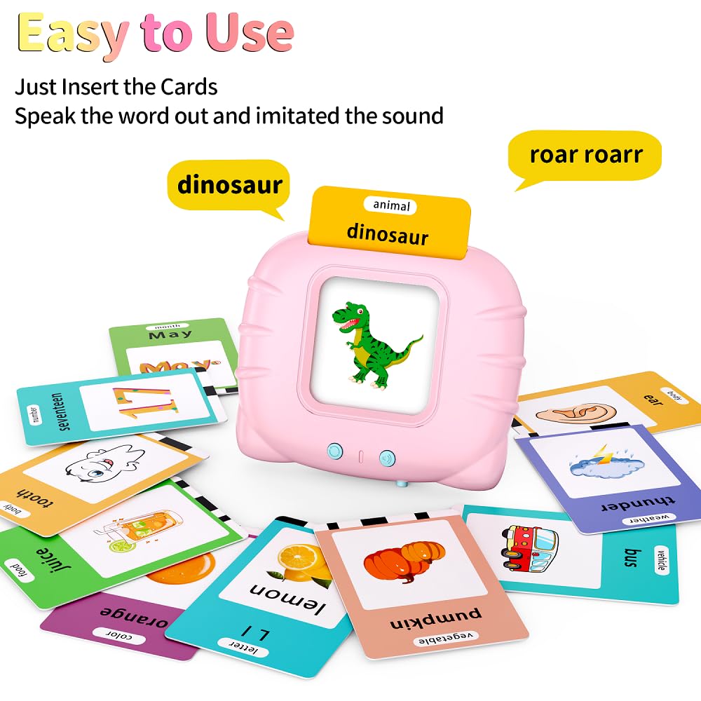 Eaever Educational Learning Toys - 520 Sight Words Talking Flash Cards, Autism Sensory Toys, Pocket Speech for Toddlers, Valentine's Day Present Birthday Gift for 1 2 3 4 5 6 Year-Old Girls, Pink