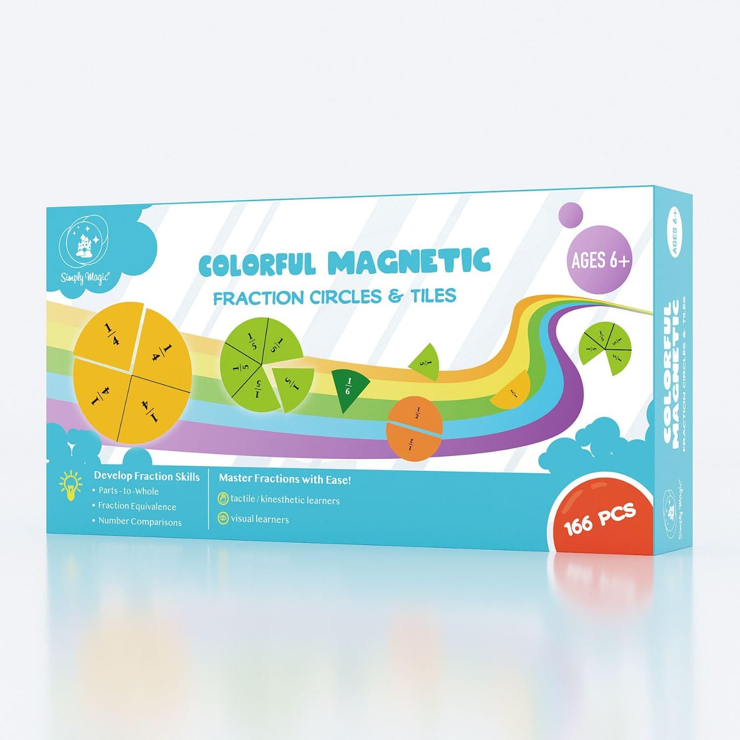 166 PCS Magnetic Fraction Tiles & Fraction Circles - Elementary Fraction Manipulatives Class Set - Magnetic Fraction Bars & Strips Fraction Kit, Fraction Magnets, Math Manipulatives - Simply Magic