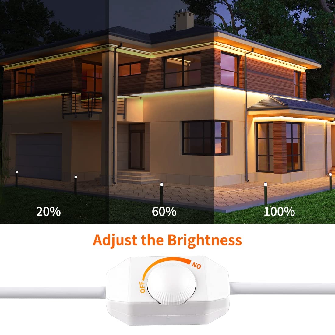 YQNLIFA LED Rope Lights, Dimmable 40ft, 432 LEDs, IP65 Waterproof, Warm White, Model WD12, Cuttable for Indoor/Outdoor Use