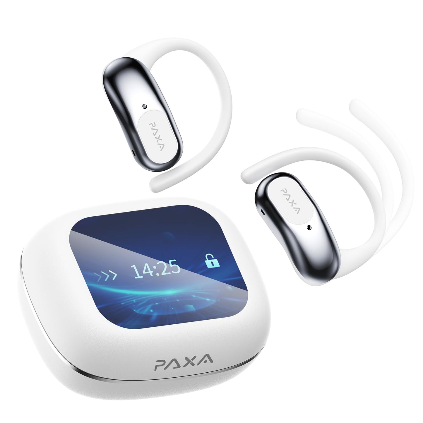 PAXA Ai Translator Earbuds 3-in-1 Two-Way Translation Earbuds Real Time Wireless Bluetooth 5.4 Headphones Translator with Touch Screen Housing for Foreign Travel/Learning/Business Openairultra,White
