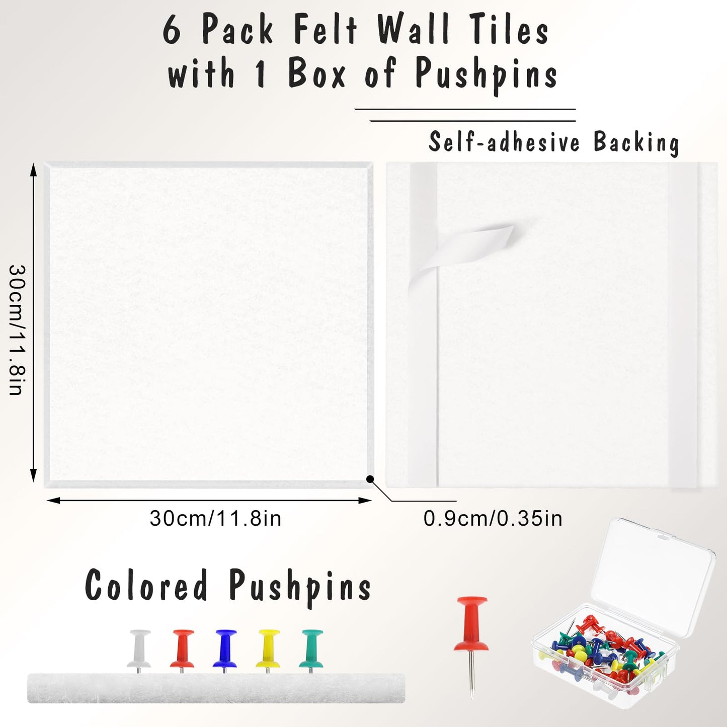 Thboxes Large Cork Board 36" x 24", 6 Pack Felt Bulletin Board with 30 Pushpins, Cork Boards Alternative with Self-Adhesive Strips, Felt Wall Tiles Pin Board for Wall Office Home School Decor-White