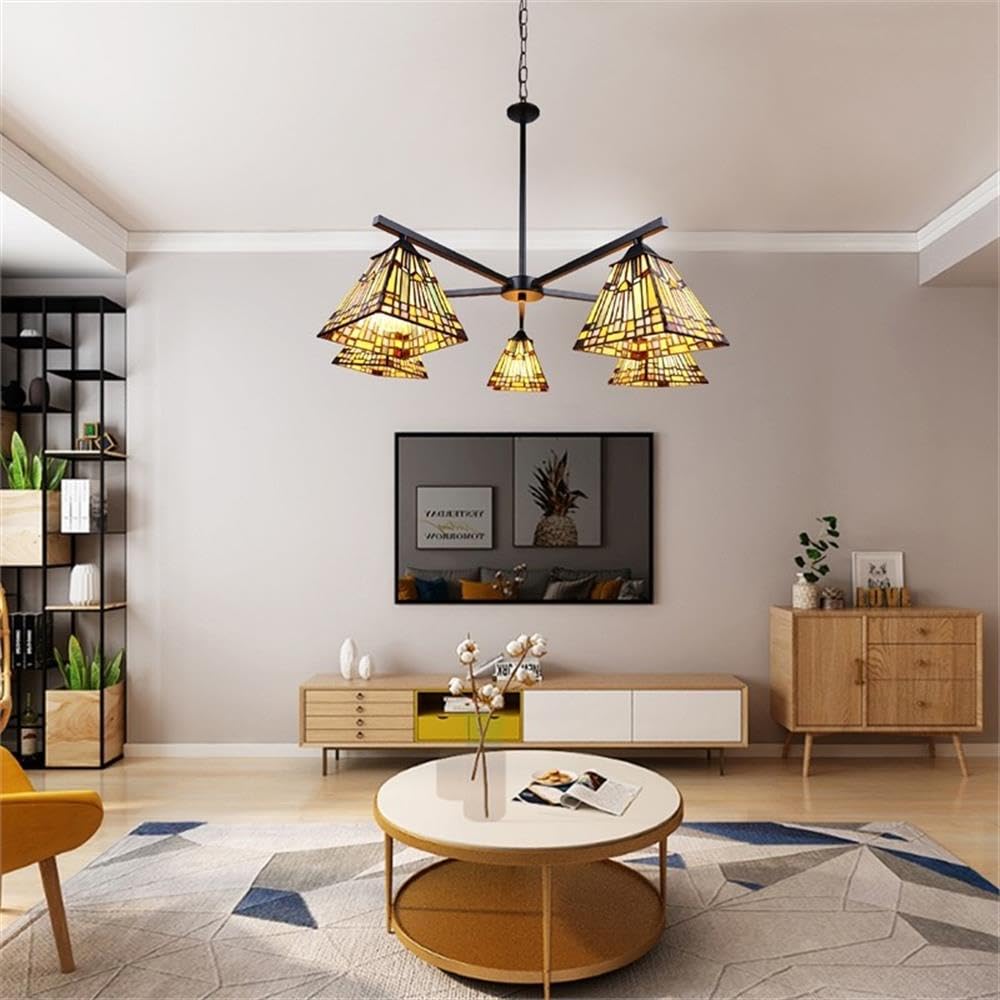 Chloe Lighting Kinsey Mission Tiffany-Style Chandelier 30in Wide Multicolor, Model CH33293MS30-EE5, Glass Material