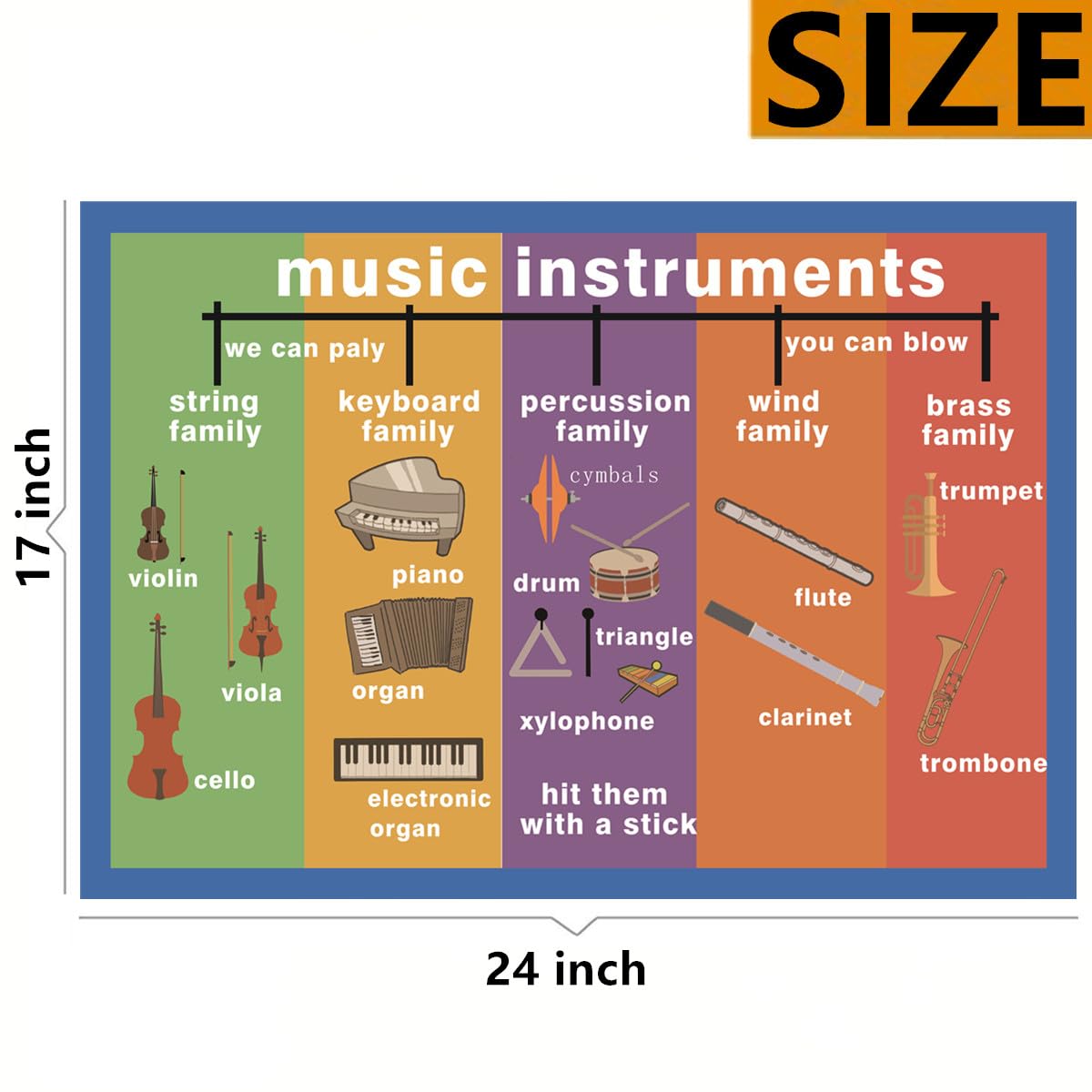 Music Instruments Mind Mapping| Educational Posters for Toddlers and Kids | English Teaching Aid Tool| Handy Wall English Charts Reference for Students| Great for School Classroom Décor(17x24in)
