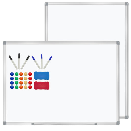 H-Qprobd 3' x 2' Whiteboard Dry Erase White Board for Wall 36x24 (2pcs) Magnetic Boards for Office Classroom & Home, Small Wall Whiteboard Including 6 Markers, 20 Magnets, 2 Erasers