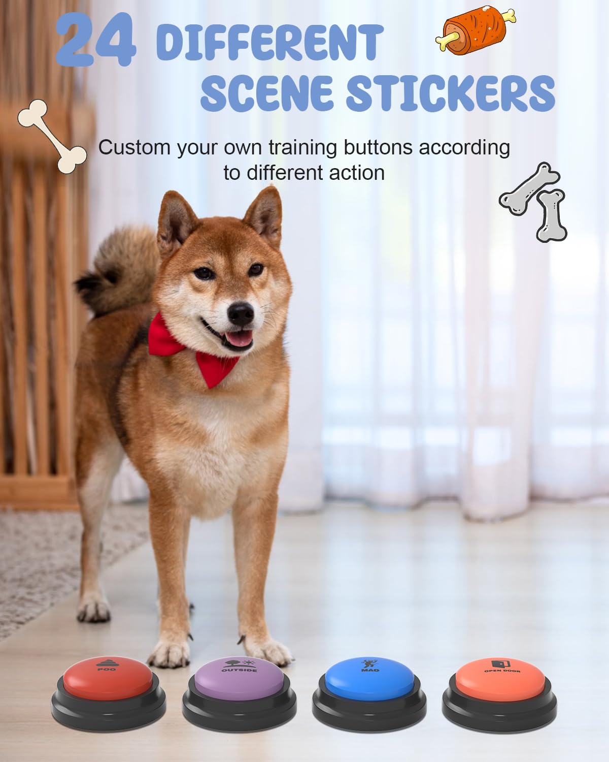Acools Dog Buttons for Communication, 8 Dog Talking Button Set, 30s Recordable Voice Pet Buzzer Training Buttons, Speaking Button for Dogs with Anti-Slip Dog Buttons Talk Mat and 24 Scene Stickers