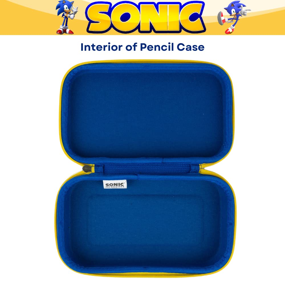 Innovative Designs Sonic the Hedgehog Pencil Case Set with Stickers and Gel Pens for Kids, Molded with Zip Closure, Blue