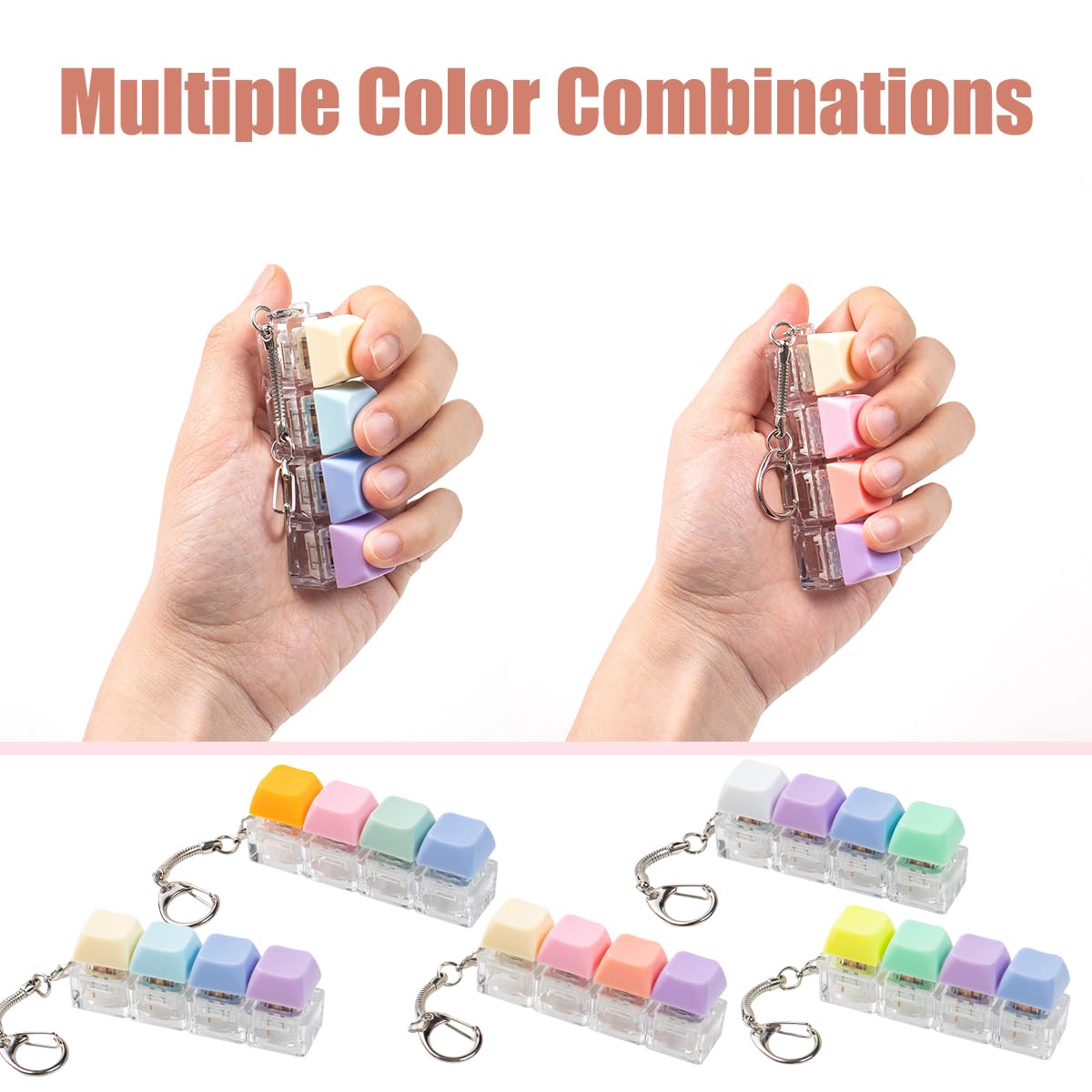 5Pcs Keyboard Fidget Toy, Colorful Loud Fidget Keyboard Keychain 4-in-1 Keyboard Clicker Fidget Toy Stress Relief, Fidget Sensory Fun Toys for Anxiety Decompression