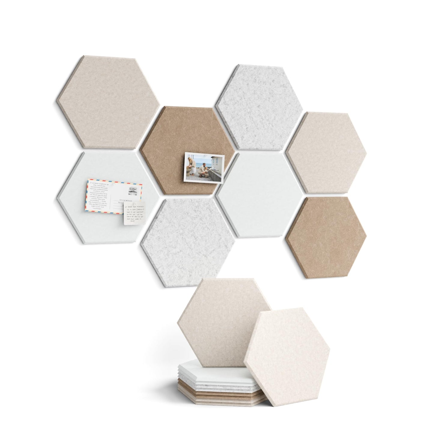 Fluxynara Hexagon Cork Board Alternative for Walls Decor-8-Pack Felt Bulletin Board Tiles,with 30 Pushpins,50 Adhesive Tabs for Office,Classrooms & Home Pin Board Felt Board-Stone Beige