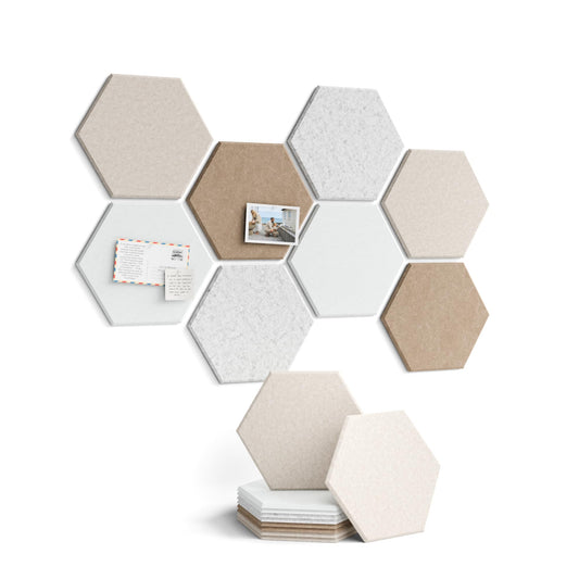 Fluxynara Hexagon Cork Board Alternative for Walls Decor-8-Pack Felt Bulletin Board Tiles,with 30 Pushpins,50 Adhesive Tabs for Office,Classrooms & Home Pin Board Felt Board-Stone Beige