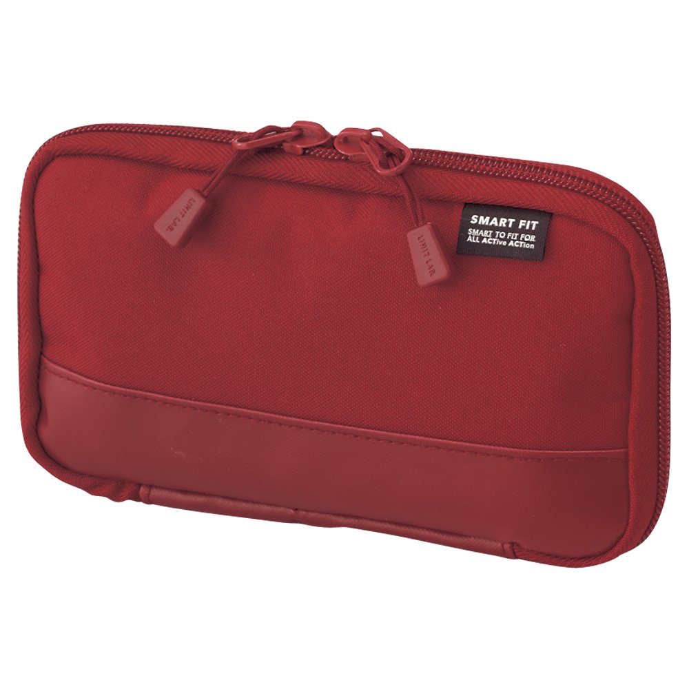 LIHIT LAB Compact Pen Case (Pencil Case), Water & Stain Repellent,3.5" x 6.5'', Red (A7687-3)