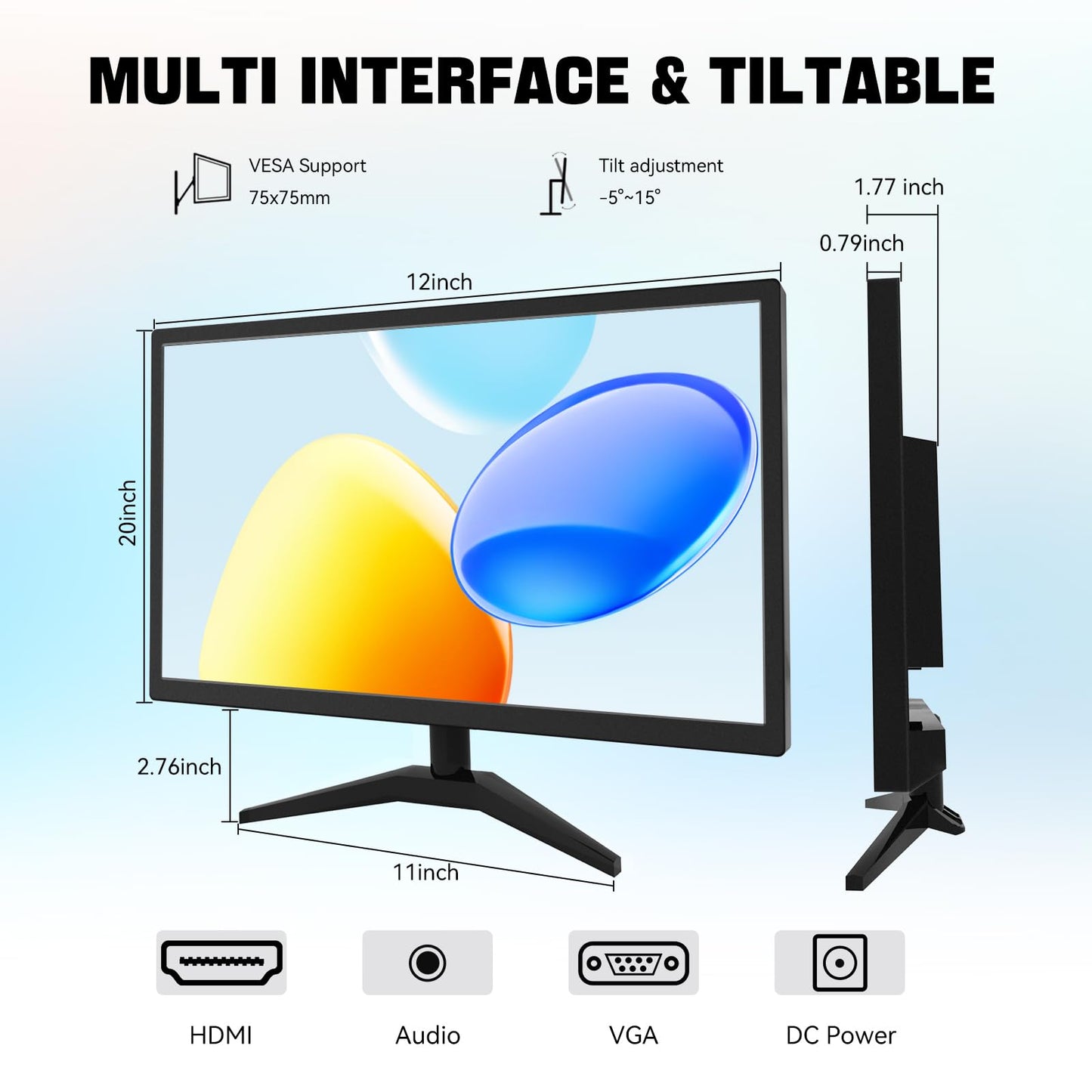 ERCGWOP Touchscreen Monitor 22 Inch FHD 1920x1080P IPS PC Monitor, 10-Point Touch Screen Computer Display with HDMI VGA USB Ports, Built-in Speakers, VESA Mountable