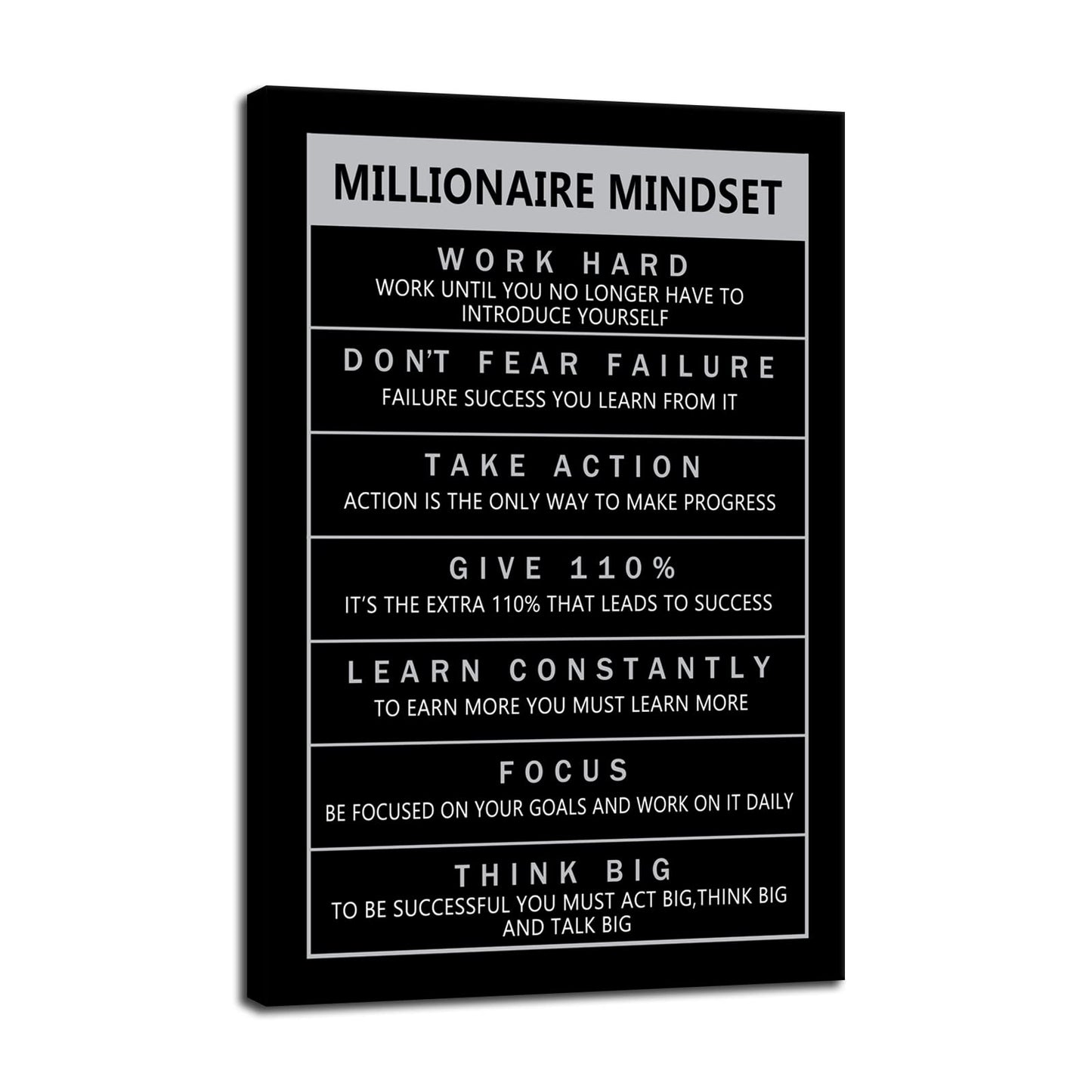 Inspirational Entrepreneur Proverbs Millionaire Mindset Inspirational Canvas Wall Art Motivational Painting Poster Print Artwork Office Decoration Company Studio Frame Ready to Hang[12''W X 18''H]
