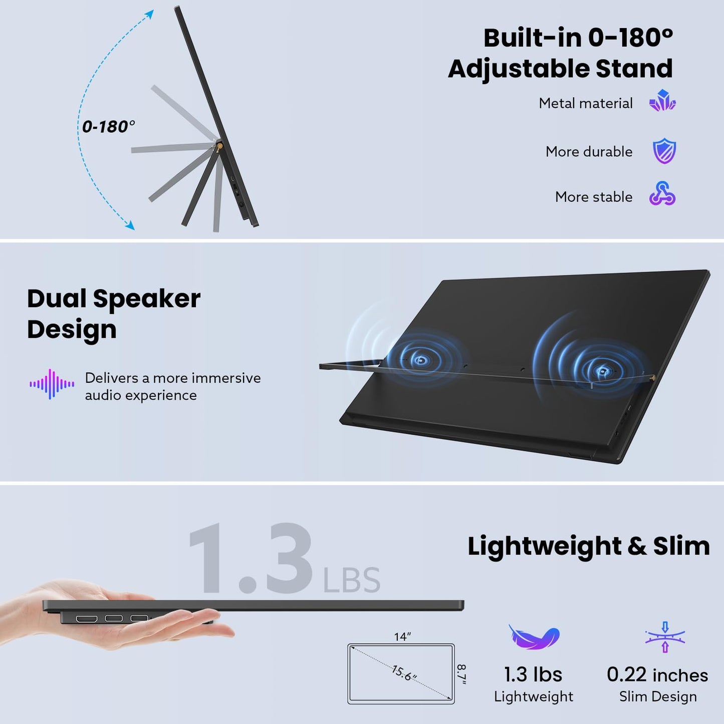 GWSGUT Portable Monitor Touchscreen 15.6'' FHD 1080P USB-C HDMI Ultra-Slim Gaming Display, Built-in Stand Speakers HDR IPS,for Laptop PC Mac Phone PS4/5 Travel Monitors (1080p Touchscreen, 15.6")