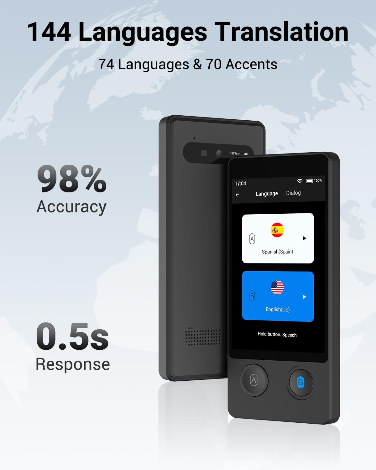 XUPURTLK Language Translator Device W12, Voice Translator Device Two Way, 144 Languages Real-Time Translator Device, Offline & Recording & Photo Translation for Travel, Business, Learning (Black)