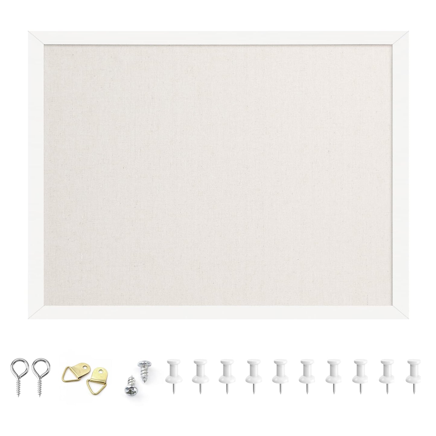 OWLKELA 12"x16" inch Bulletin Board with Linen, White Wood Style Frame, with 10 Pushpins, Linen Cork Board, Ideal for School, Home & Office