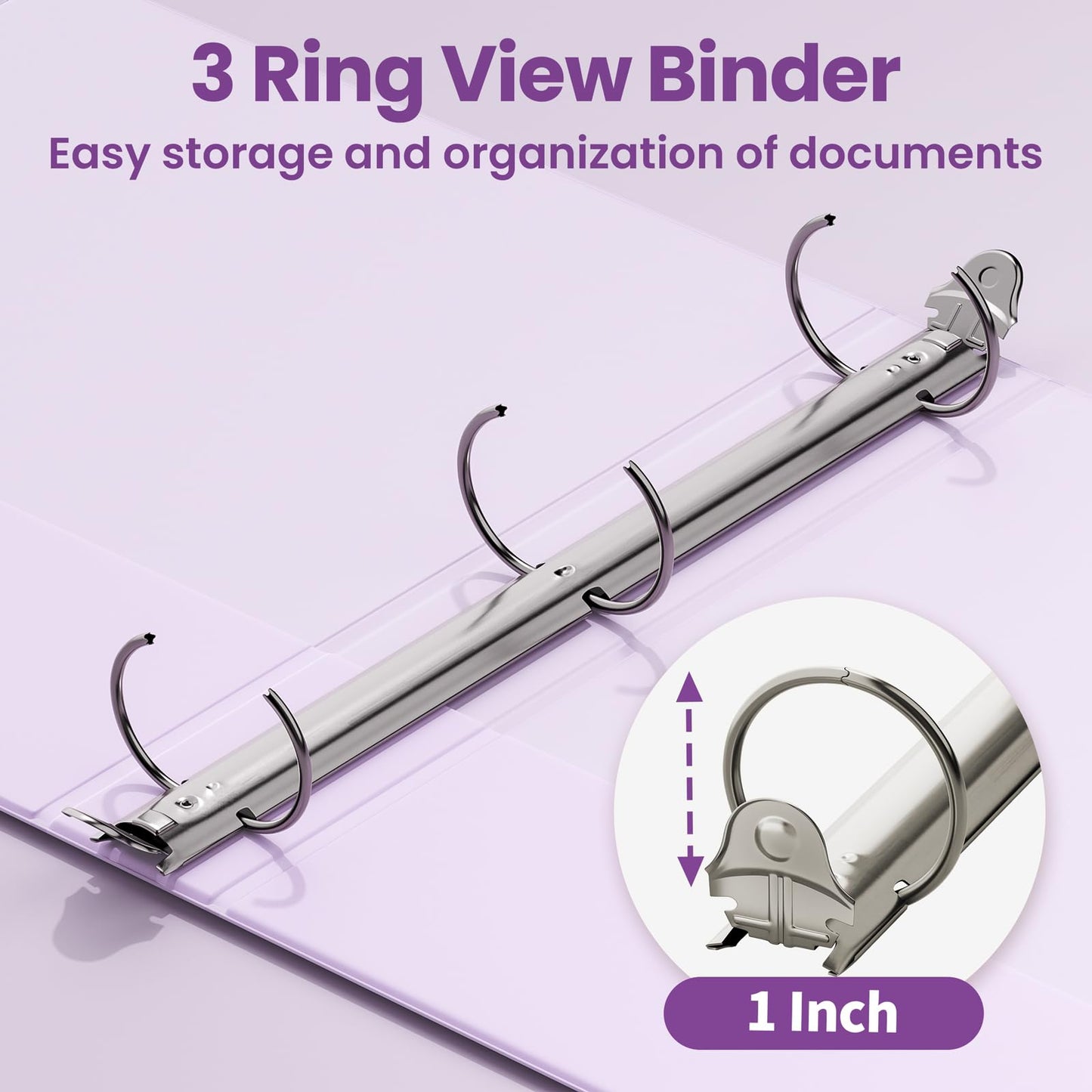 SUNEE 3 Ring Binder 1 Inch 2 Pack, Clear View Binder Three Ring PVC-Free (Fit 8.5x11 Inches) for School or Office Supplies, Purple