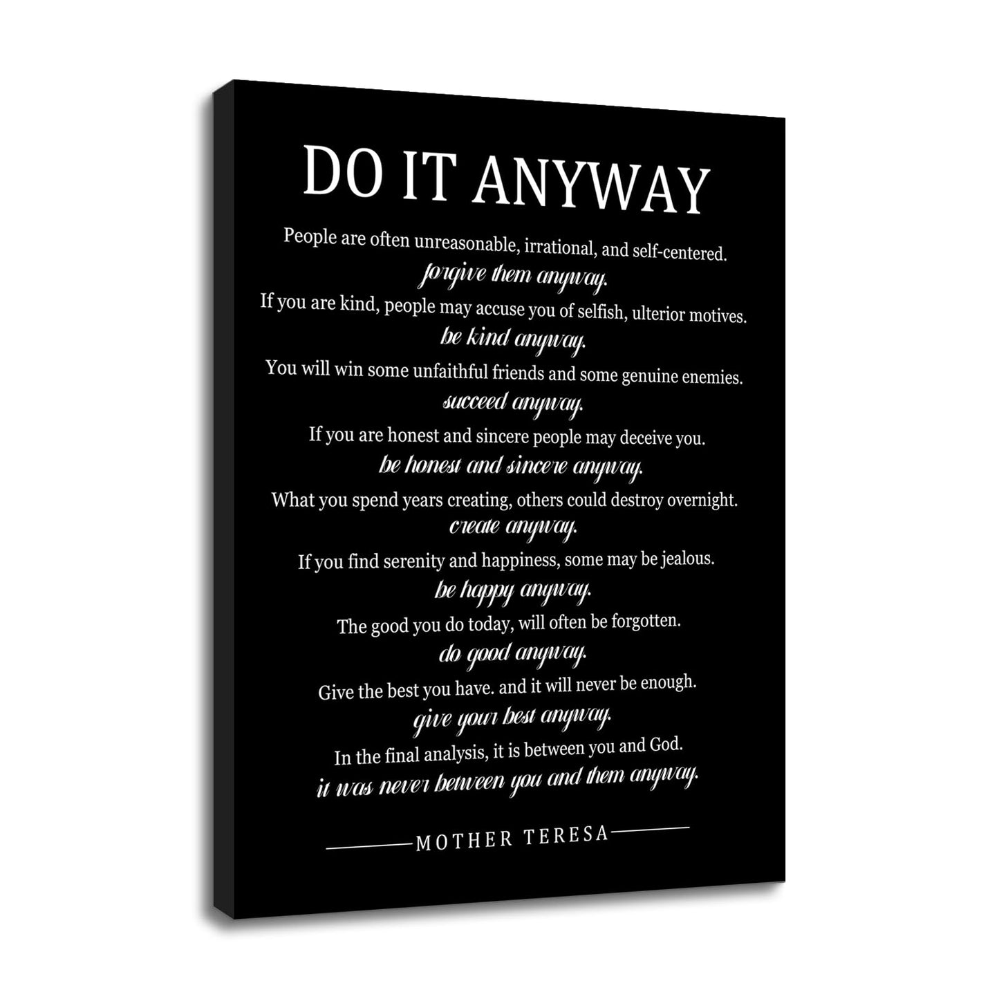 Daily Inspirational Canvas Wall Art Motivational Posters Picture Do It Anyway Print Artwork Positive Inspiring Success Quotes Painting for Office Decor Living Room Stretched and Framed [18''Wx24''H]