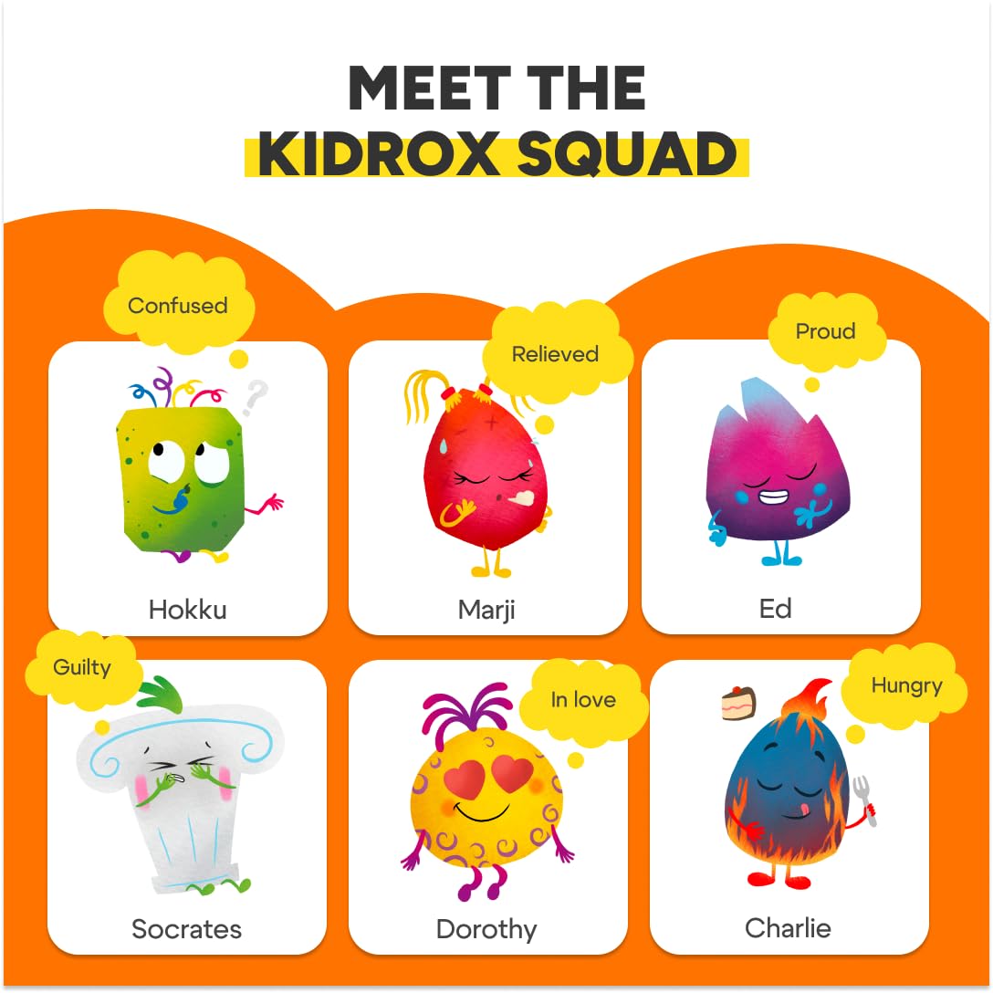 Kidrox Emotions Matching Game – Bilingual Memory Card Game in English & Spanish for Kids Ages 3+ | Learn & Mimic Emotions with Kidrox Squad | Premium Magnetic Box | 40 Tiles