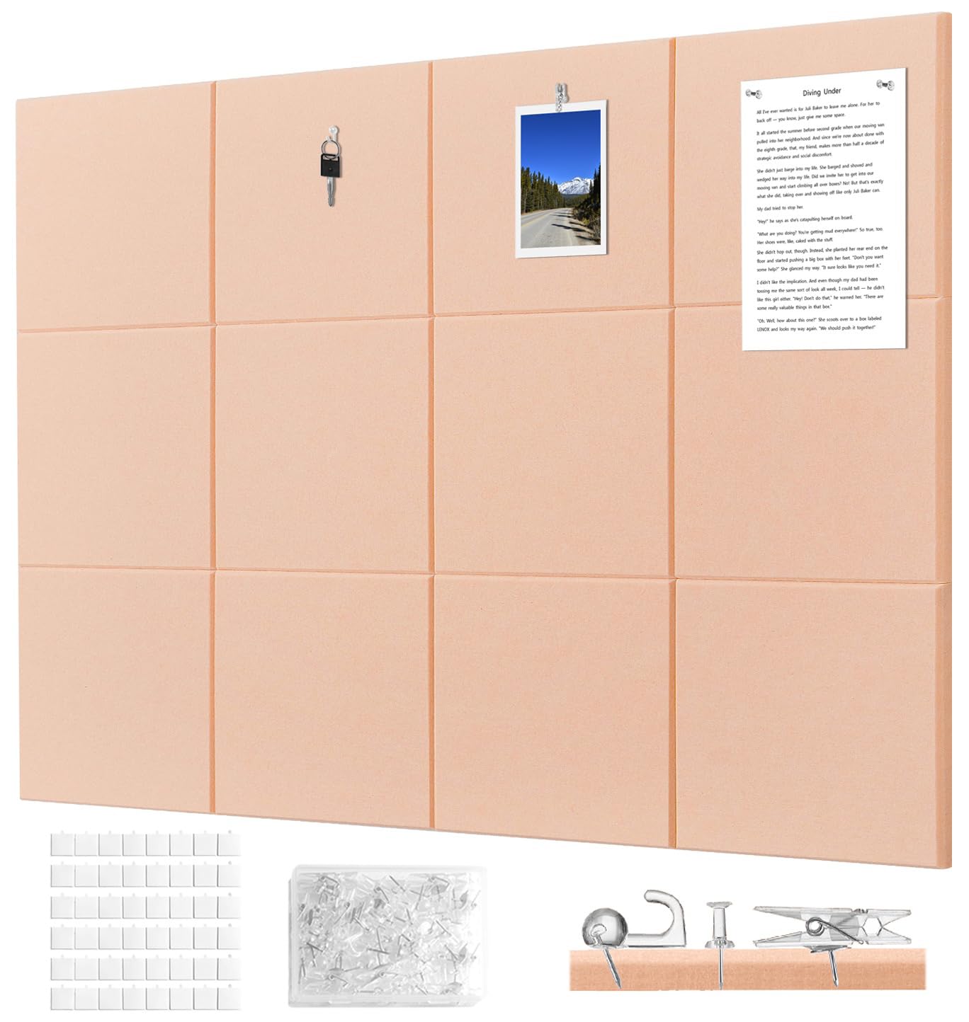 G Gamit Felt Wall Tiles Bulletin Board Large Cork Board Alternative 12 Pack 11.81”x11.81”x0.47” Felt Pin Board Tack Board with Safe Removable Adhesive Tabs for Home Office School 48x36(Light Pink)