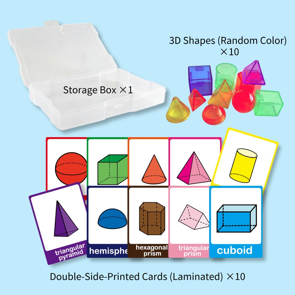 Math Task Boxes Set of 5 Math Manipulatives Themes 230+ Pieces of Number Rods, Base Ten Blocks, Ten Frame Disc Counters, Place Value Blocks, 0-9 Numbers, 3D Shapes, Activity Cards (3D Shapes)