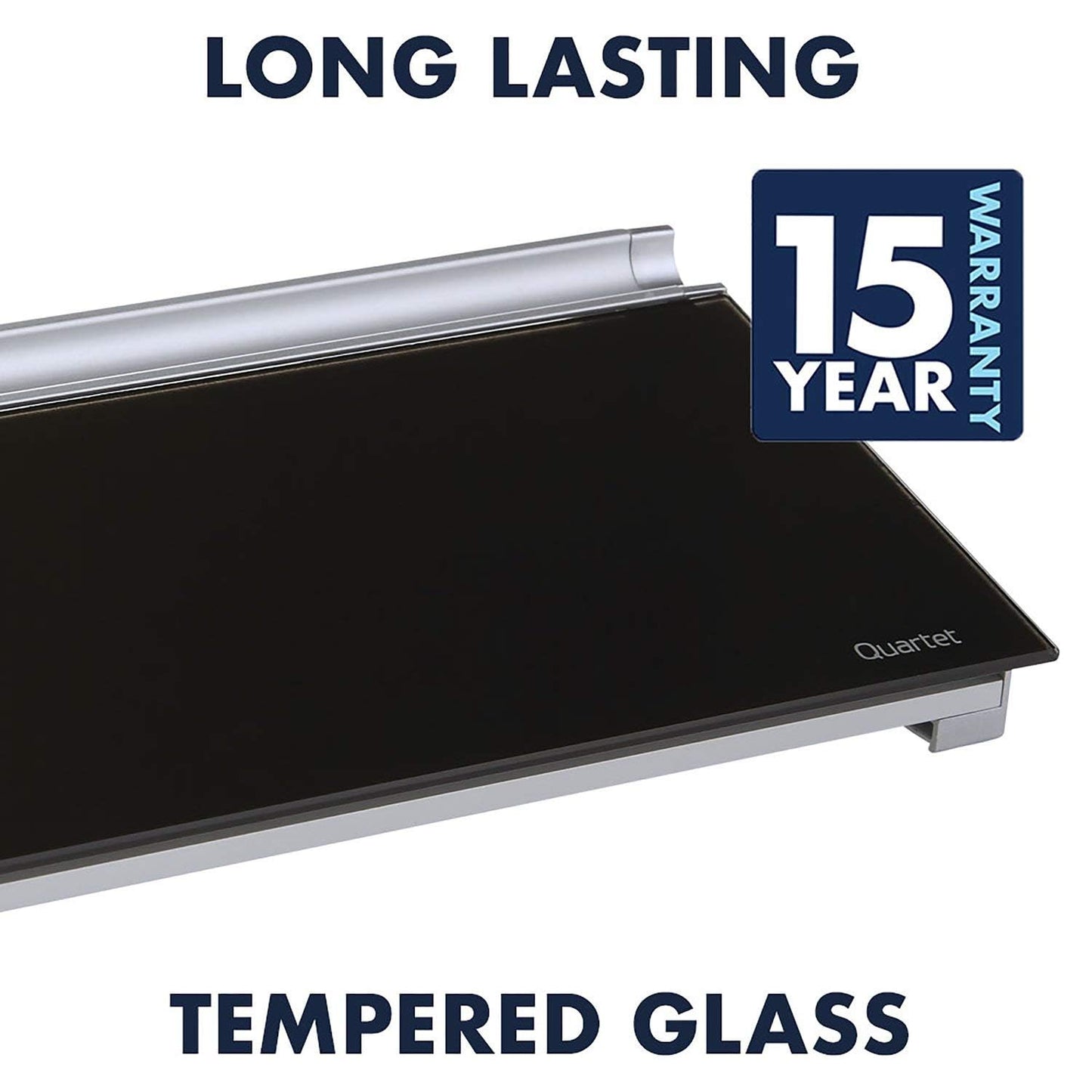 Quartet Glass Dry Erase White Board, Desktop Computer Pad for Notetaking, 18" x 6" Whiteboard, Clean Erase Surface with Storage, 1 Dry Erase Marker, Black Surface (GDP18B)