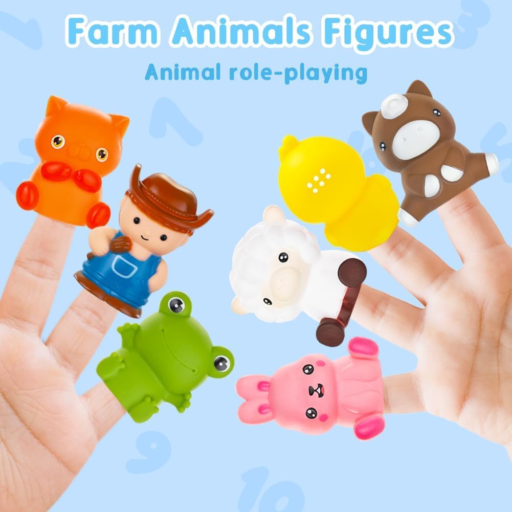 Kimicare Learning Montessori Toys for Toddlers, Sensory Farm Animals Train Toys with 10 Finger Puppets 1 Farmer, Counting Matching Sorting Barns with Keys Birthday Gifts Christmas Stocking Stuffers