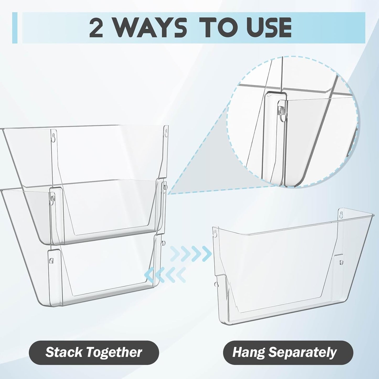 MINDEPOT 3 Pockets Acrylic Wall File Organizer, Clear Wall File Holder, Plastic Hanging Wall File Holder for Office, School and Home, Clear