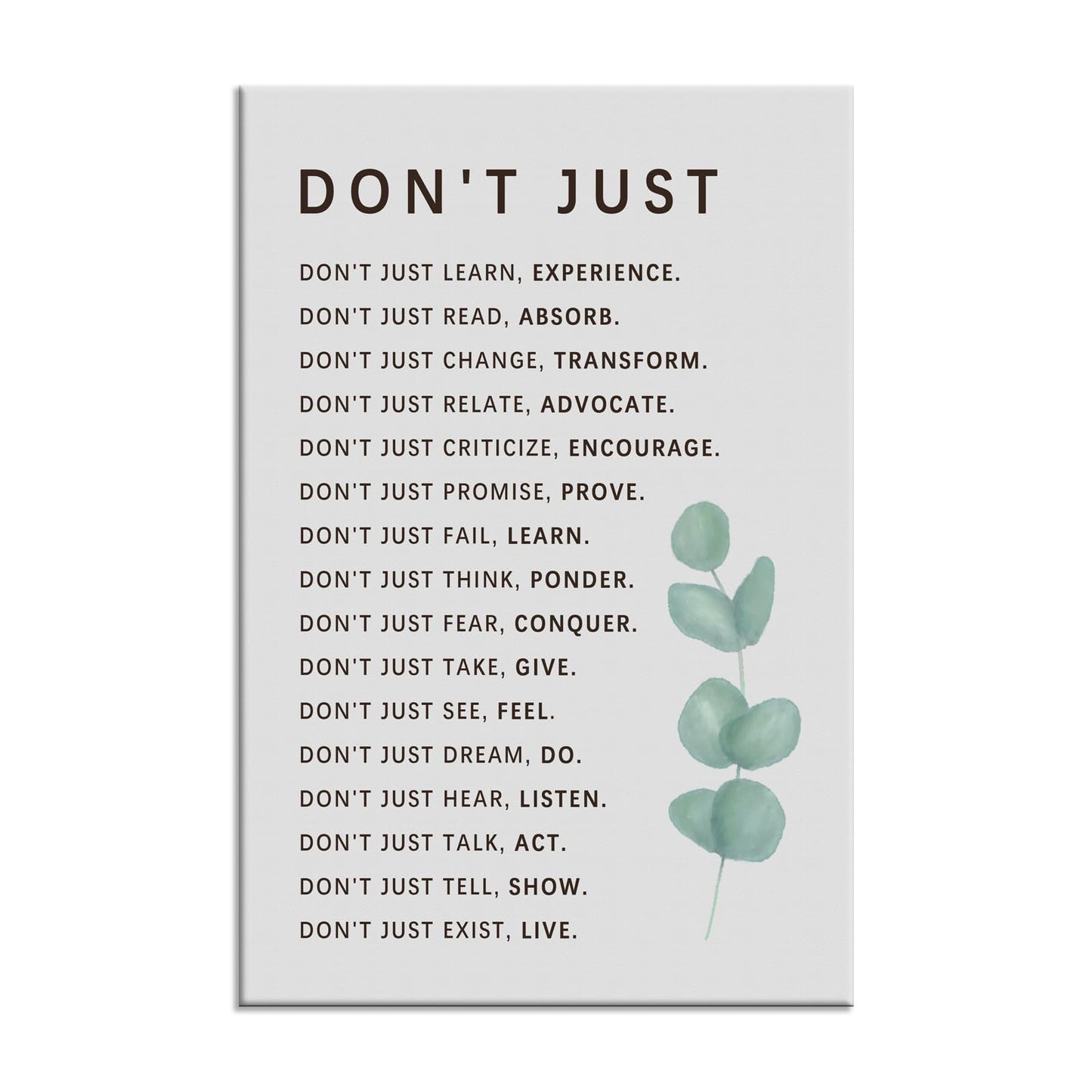 Inspirational Wall Art Don't Just Quote Motivational Poster Learning And Growth Inspiring Positive Canvas Painting Prints Wall Pictures for Living Room Office Home Decor Framed Artwork [12''W x 18''H]
