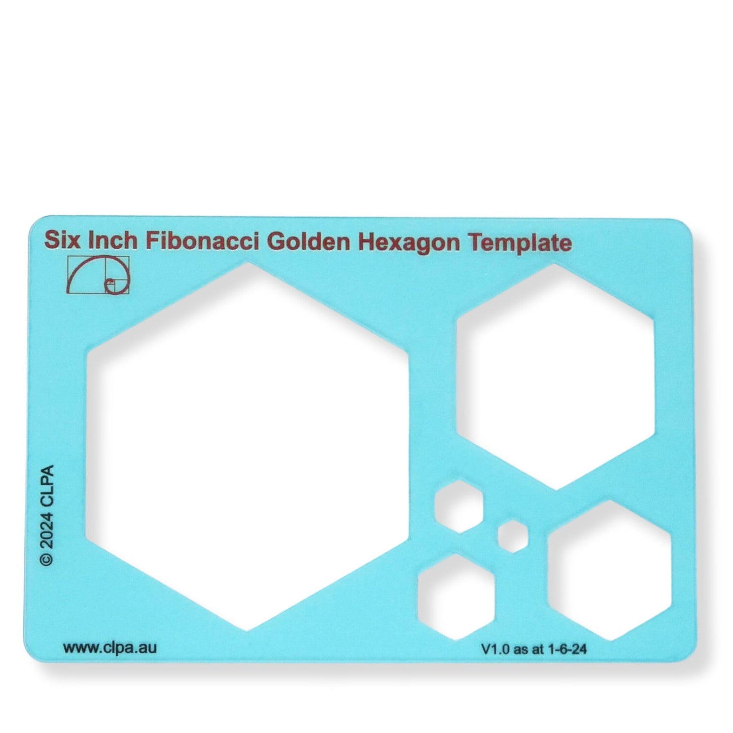 6" Hexagon Stencil Template — Golden Ratio Tool for Drawing — Fibonacci Template — Geometric Stencil for Art, Drafting and Quilting — Clear PETG — Made in Australia