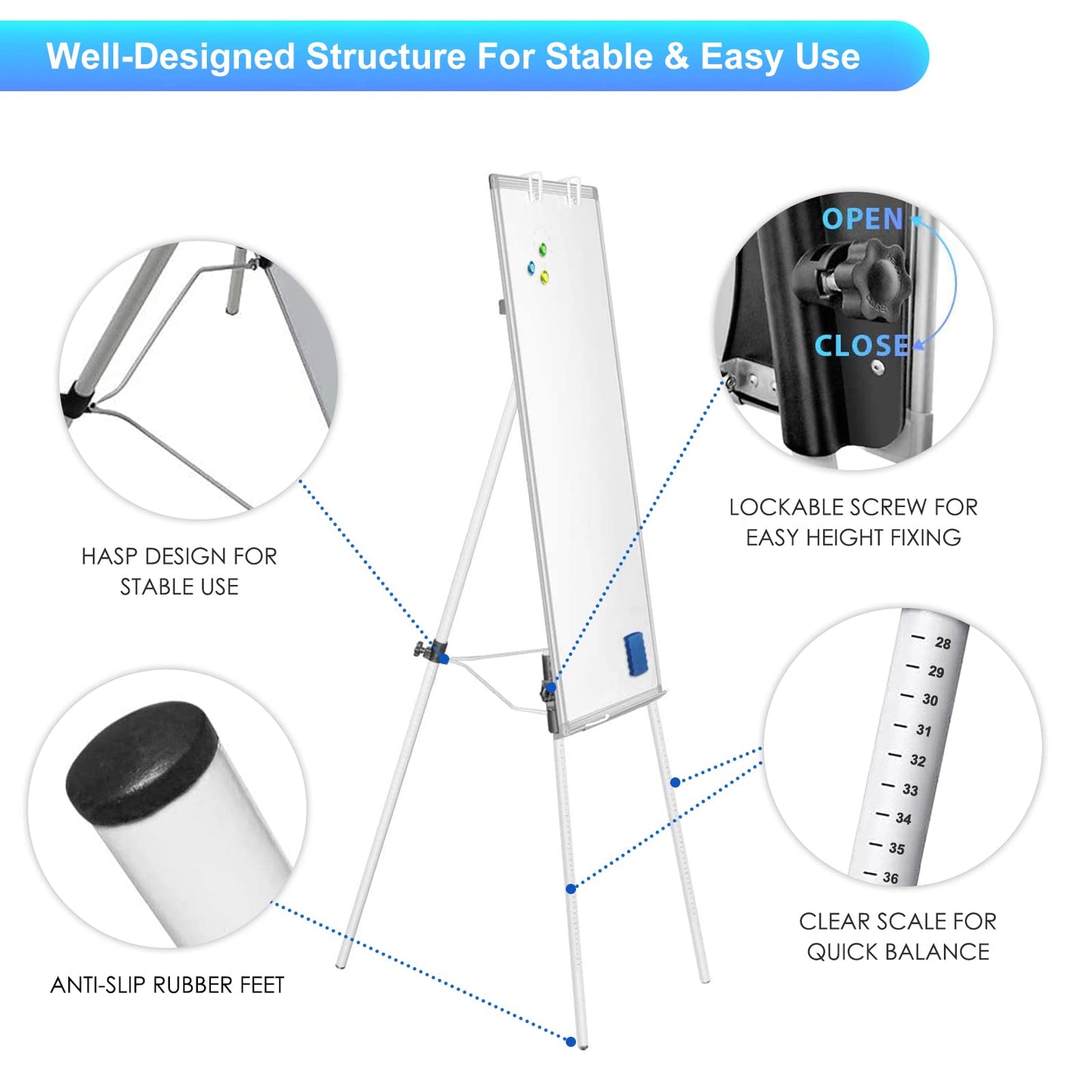 Easel Whiteboard - Magnetic Portable Dry Erase 40 x 28 Tripod Height Adjustable, Flipchart Easel Stand White Board for Office (40x28 White)