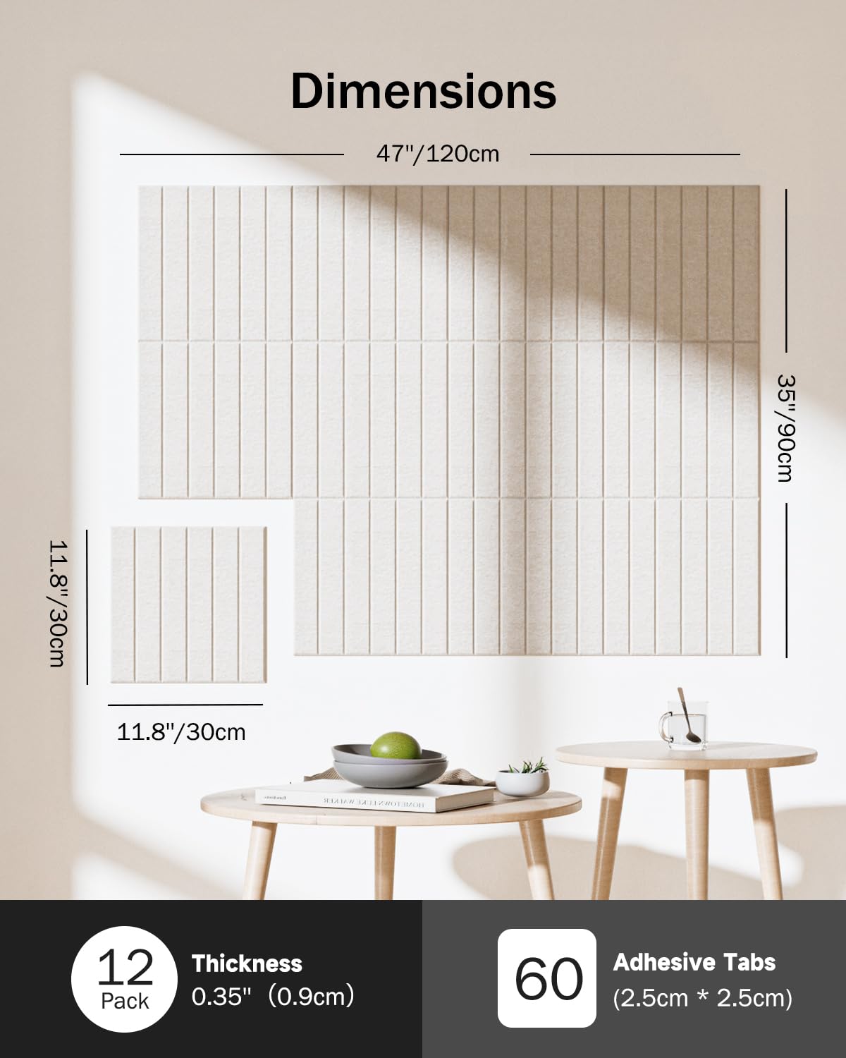 Woovio Large Cork Board, 48" X 36" Bulletin Board, 12 Pack Felt Pin Boards Cork Boards for Walls Office Home Decor, Classroom with 60 Safe Removable Adhesive Tabs Beige