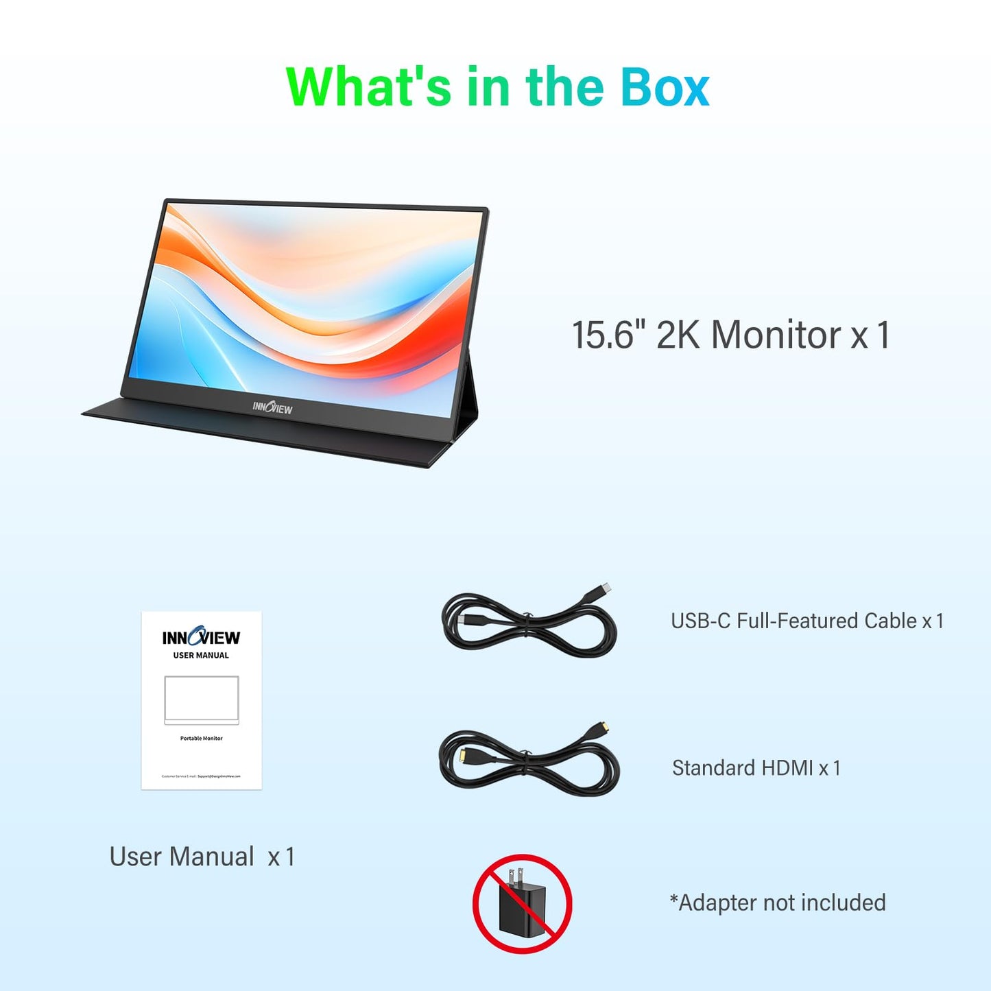 InnoView 2K Portable Monitor for Laptop 15.6" 2560×1440 QHD 100% sRGB Built-in Speaker USB C Standard HDMI External Second Screen for Mac Laptop Phone PS4/5 Xbox Switch