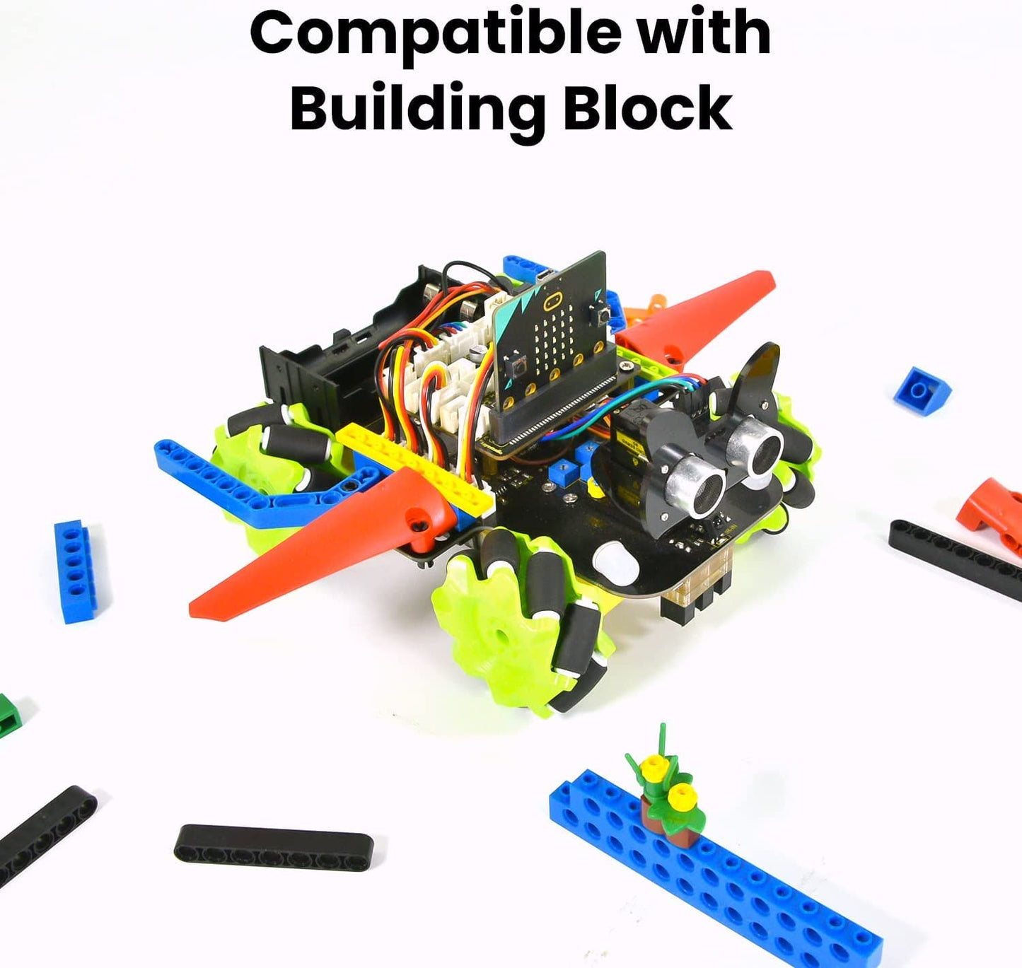 KEYESTUDIO 4WD Smart Car Coding Robot Kit with Microbit V2 for Makecode and Python, DIY Building Robot Kit for STEM Education 15+, IR Remote/APP Control