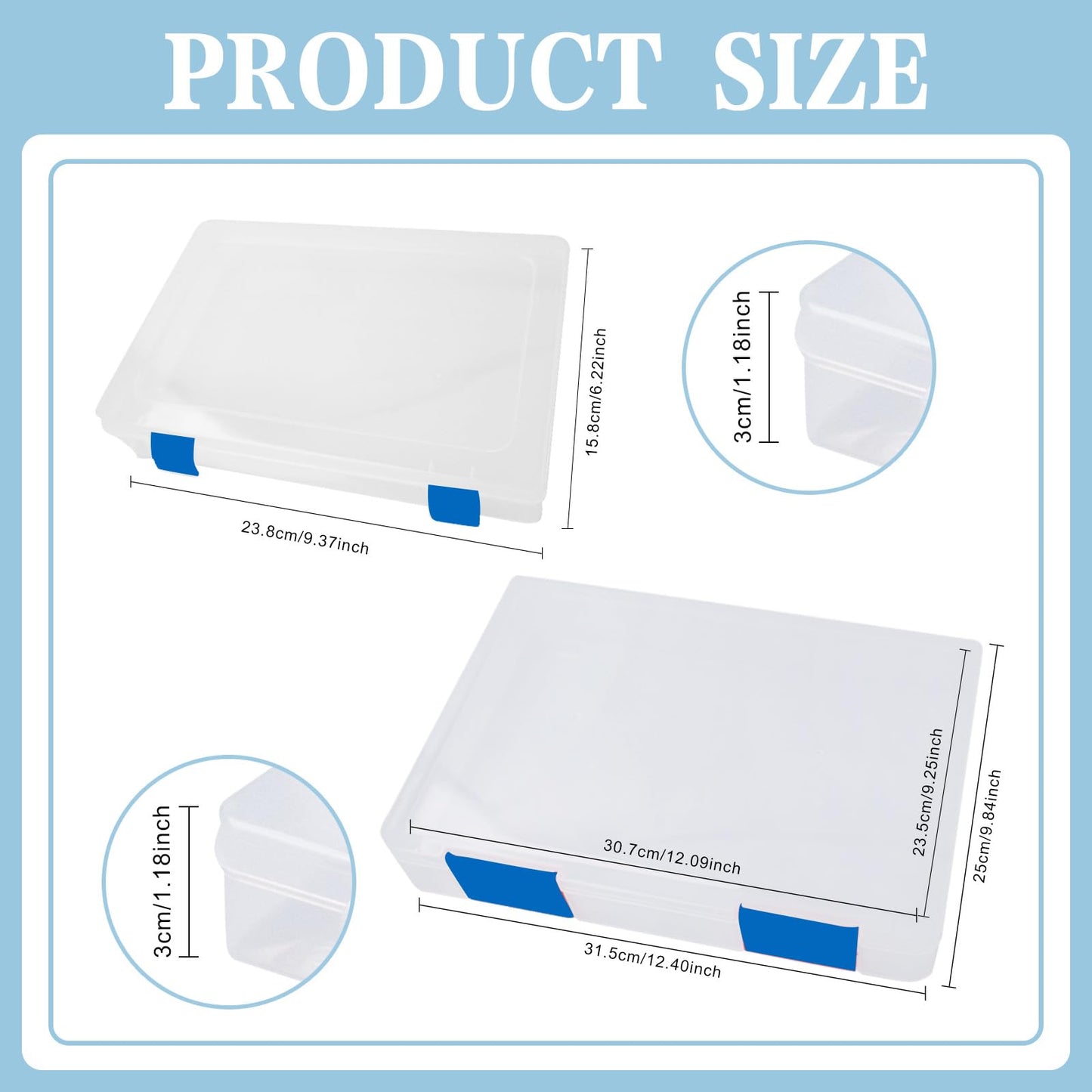12 Pcs Clear A4 A5 File Box Document Plastic Storage Box with 48 Labels File Holder Organizer Paper Plastic Case Magazine Protector with Buckle Office School Supplies(Blue)