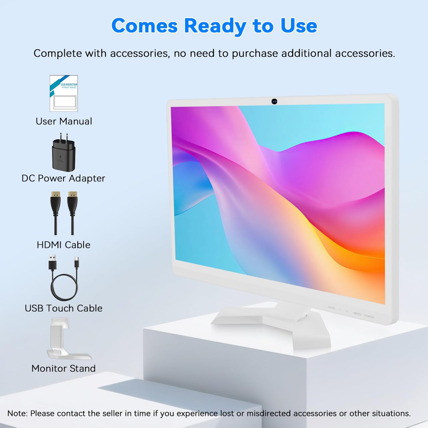Pisichen 22 inch Touch Screen Monitor with Webcam FHD 1920x1080P Computer Monitor FreeSync HDR HDMI Ports Eye Care Frameless VESA Mount