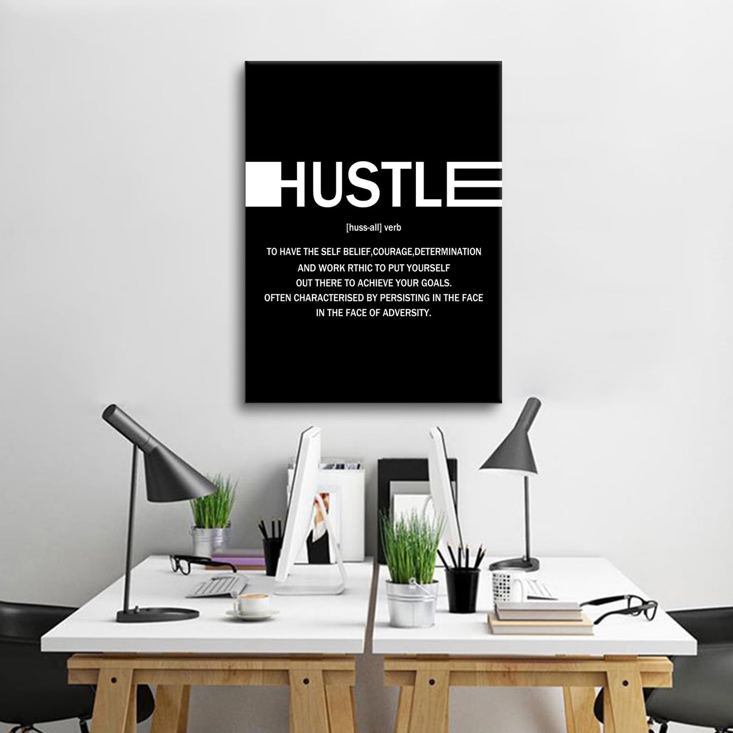 Motivational Canvas Wall Art Hustle Entrepreneur Quotes Poster Print Inspirational Pictures Painting for Office Class Room School Wall Decoration Stretched and Framed [18''Wx24''H]