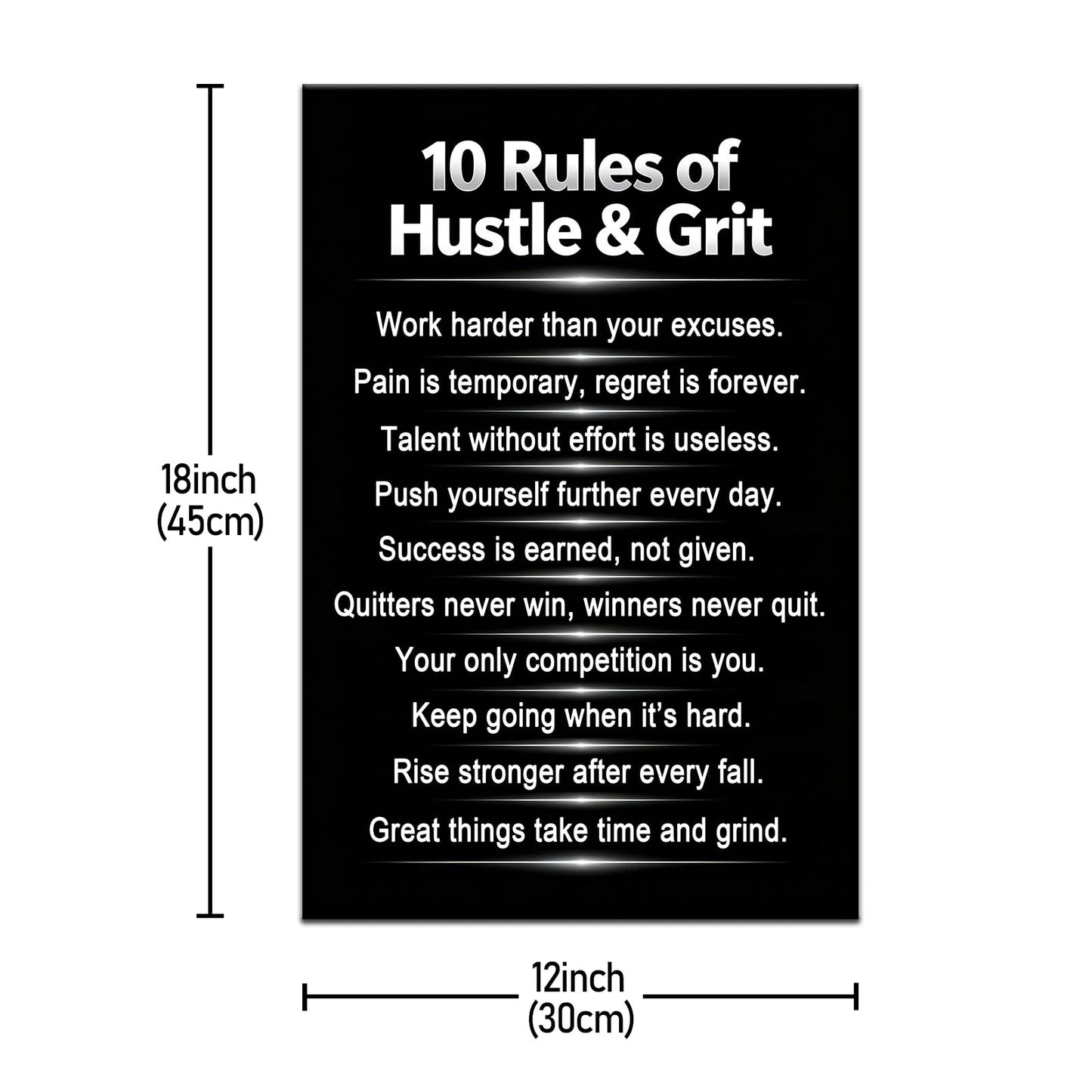 PSYYSP Motivational Wall Art 10 Rules Of Hustle And Grit Inspirational Posters Canvas Decor Inner Framed Entrepreneur Mindset Positive Quotes Painting For Home Office Gym 18x12 Inch
