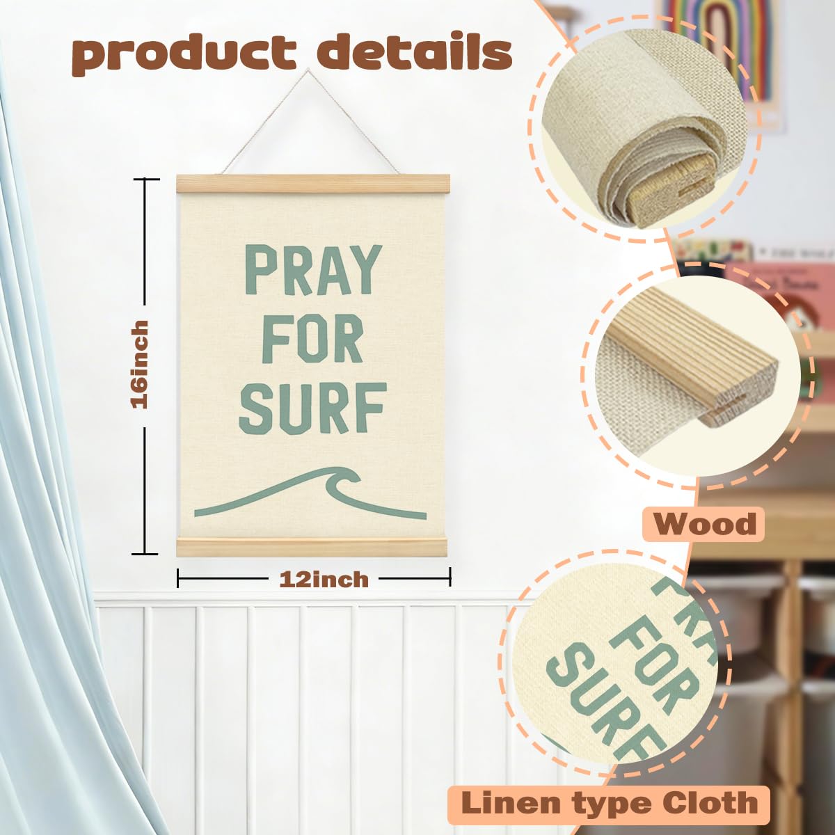 STHTTSW Beach Wall Decor Surf Poster Hanger with Wooden Frame, Surf Decor for Wall, Beach Room Decor Aesthetic for Teen Girls, Surfer Girl Beachy Wall Art 12x16 Inch