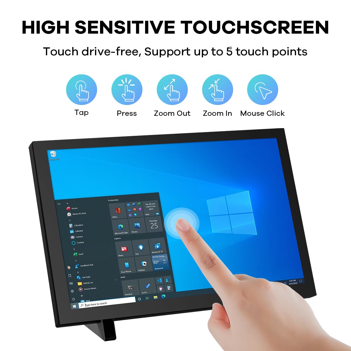 Hosyond 10.1" IPS LCD Capacitive Touchscreen Monitor HDMI Display 1280x800 for Raspberry Pi 5/4/3B+ Xbox PS4 Windows 7/8/10