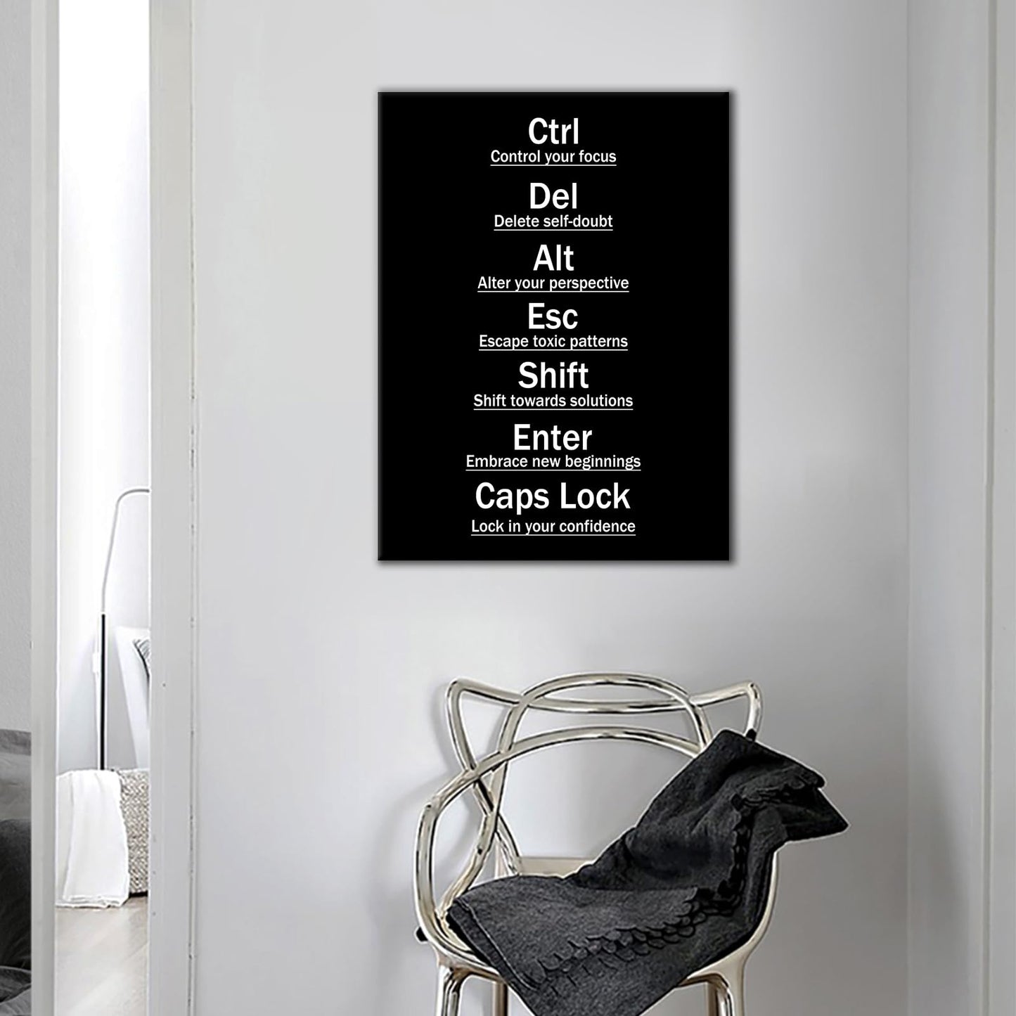 Inspirational Wall Art Office Decor for Men Ctrl Alt Del Motivational Discipline Canvas Poster Inspiring Painting Print Wall Pictures for Living Room Gym Office Stretched and Framed [18''Wx24''H]