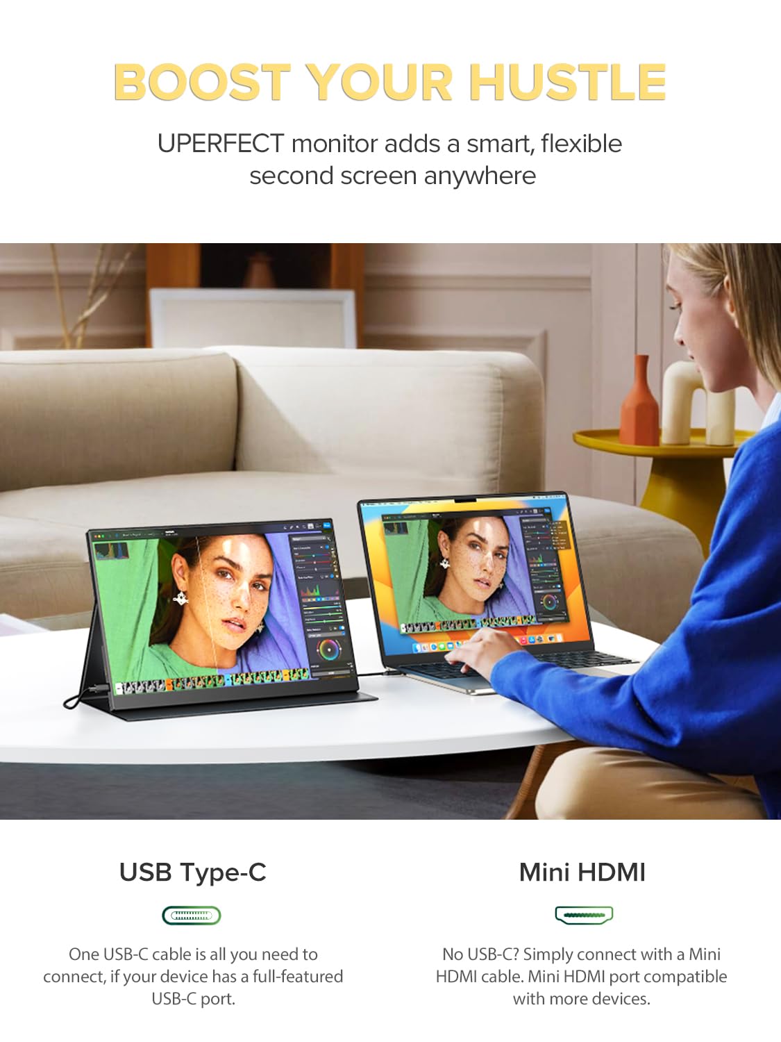 UPERFECT 4K Portable Monitor, 14.5" UHD 3840x2400 Laptop Display with Smart Cover, 16:10 Matte IPS Screen, 125% sRGB, 1.06 Billion Colors, 600 Nits Brightness, Metal Frame for PC/Mac/Phone