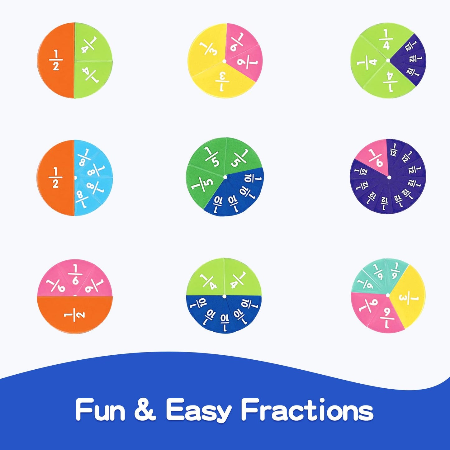 CABVIP Magnetic Fraction Tiles & Circles Set with Dry Erase Board - Montessori Math Manipulatives Kit for Grade 1-5, Homeschool Classroom Fraction Puzzles and Games