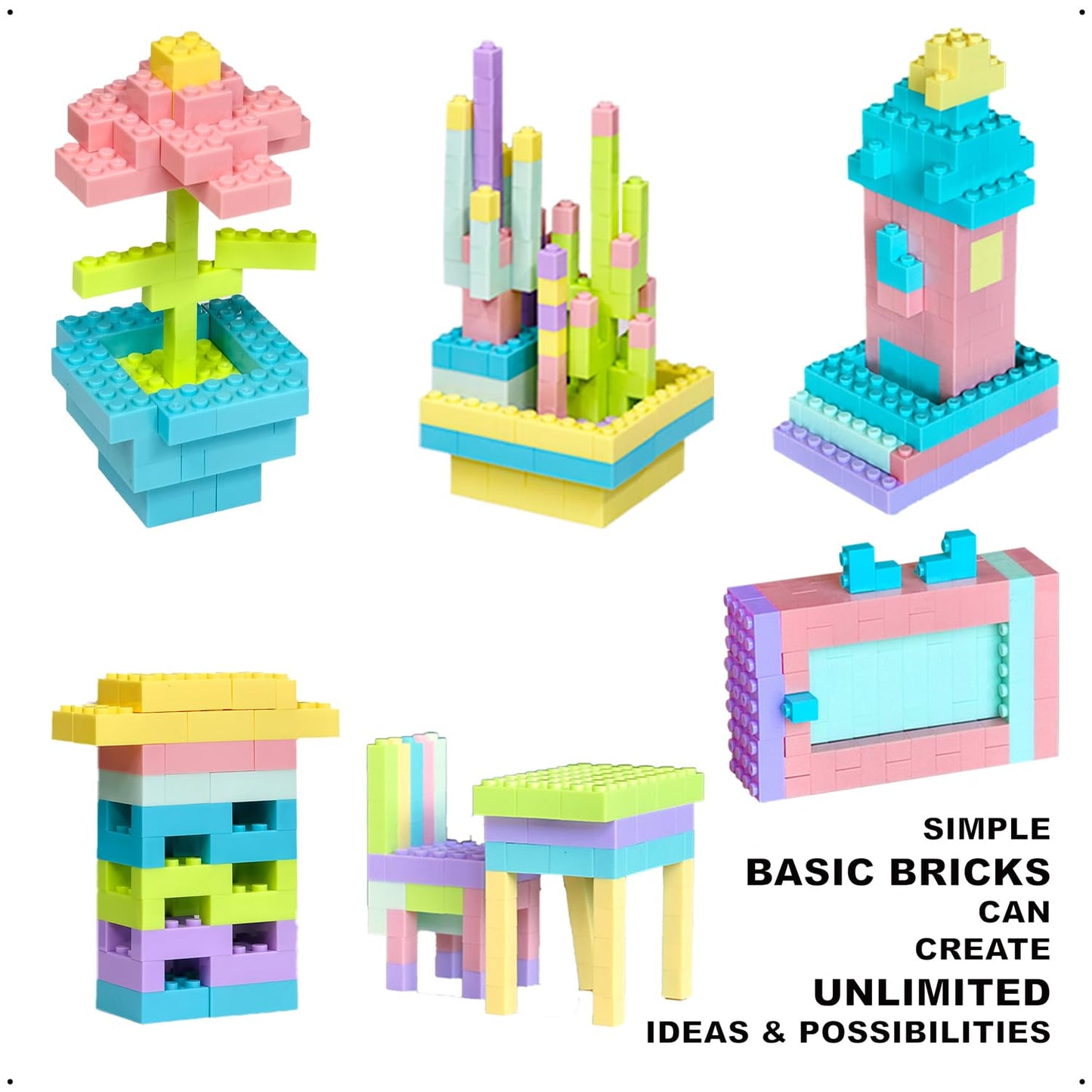 Building Bricks 1000 Pieces in Pastel Colors, Classic Building Blocks Toys & Gifts for Boys & Girls Aged 4+