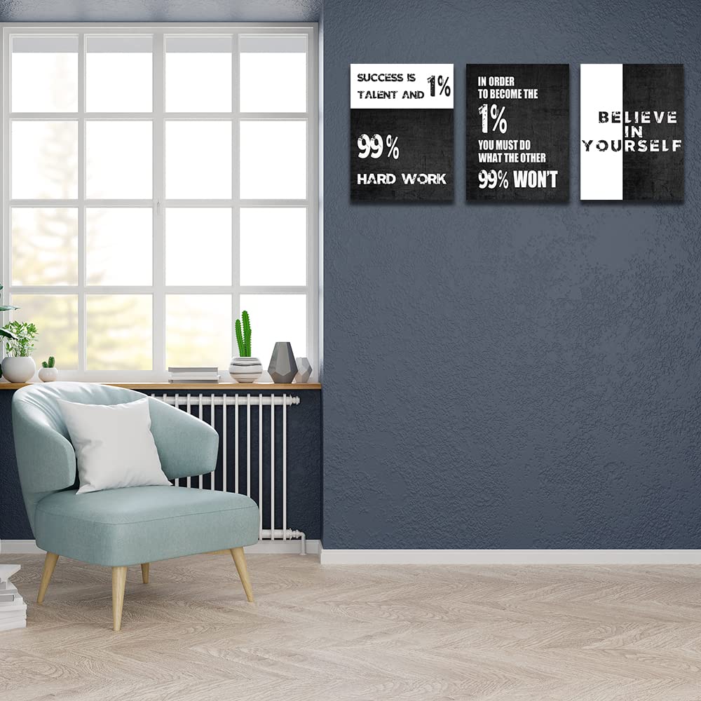 Motivational Canvas Wall Art Entrepreneur Office Wall Decor Inspirational Poster Print Modern Black Wall Painting Picture for Workplace Living Room Bedroom, Ready to Hang 12inch x16inch x3pieces